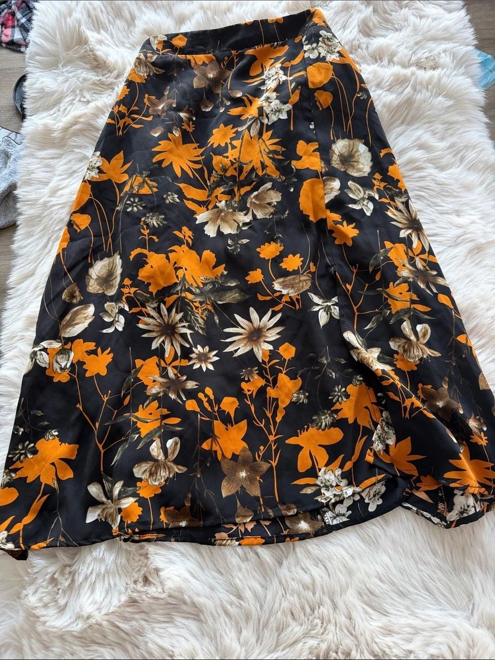 Black & Orange Floral A-Line Skirt